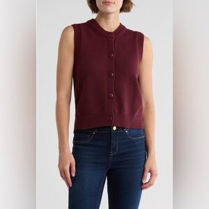 NWT French Connection Mozart Sleeveless
Cotton Sweater Vest in Bordeaux, XS